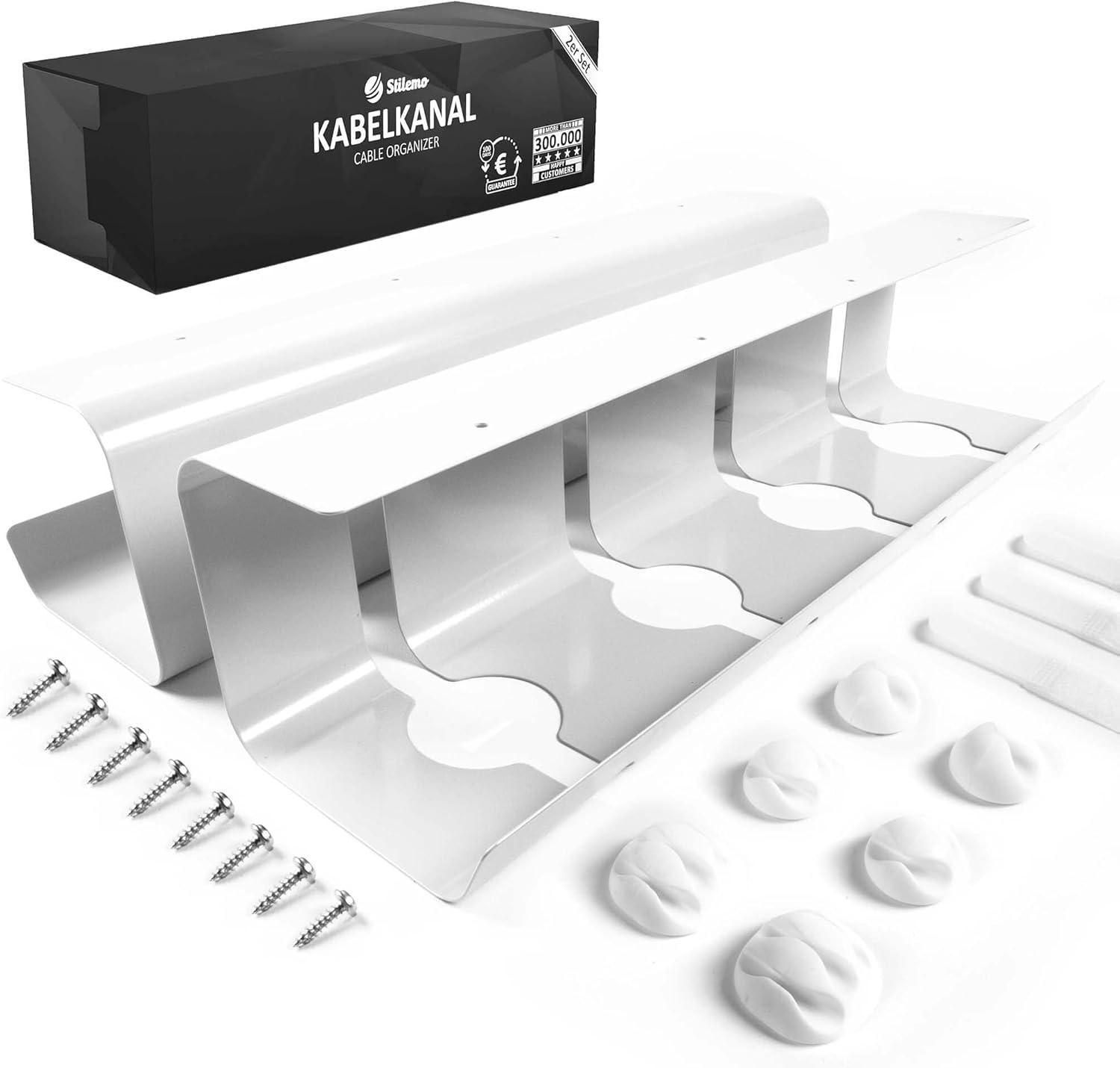 Cable Duct Desk - Cable Management Desk for Order in the Workplace - Cable Holder Cable Tray Table Set of 2-43 x 12 x 10 cm - Cable Basket White