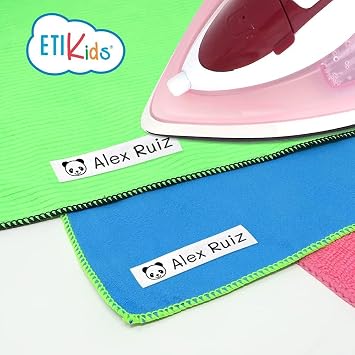 200 Personalised Iron-On Name Labels for Clothes. Shapes Icons, Washable Fabric Labels for School, Nursery, Care Home & Hospital