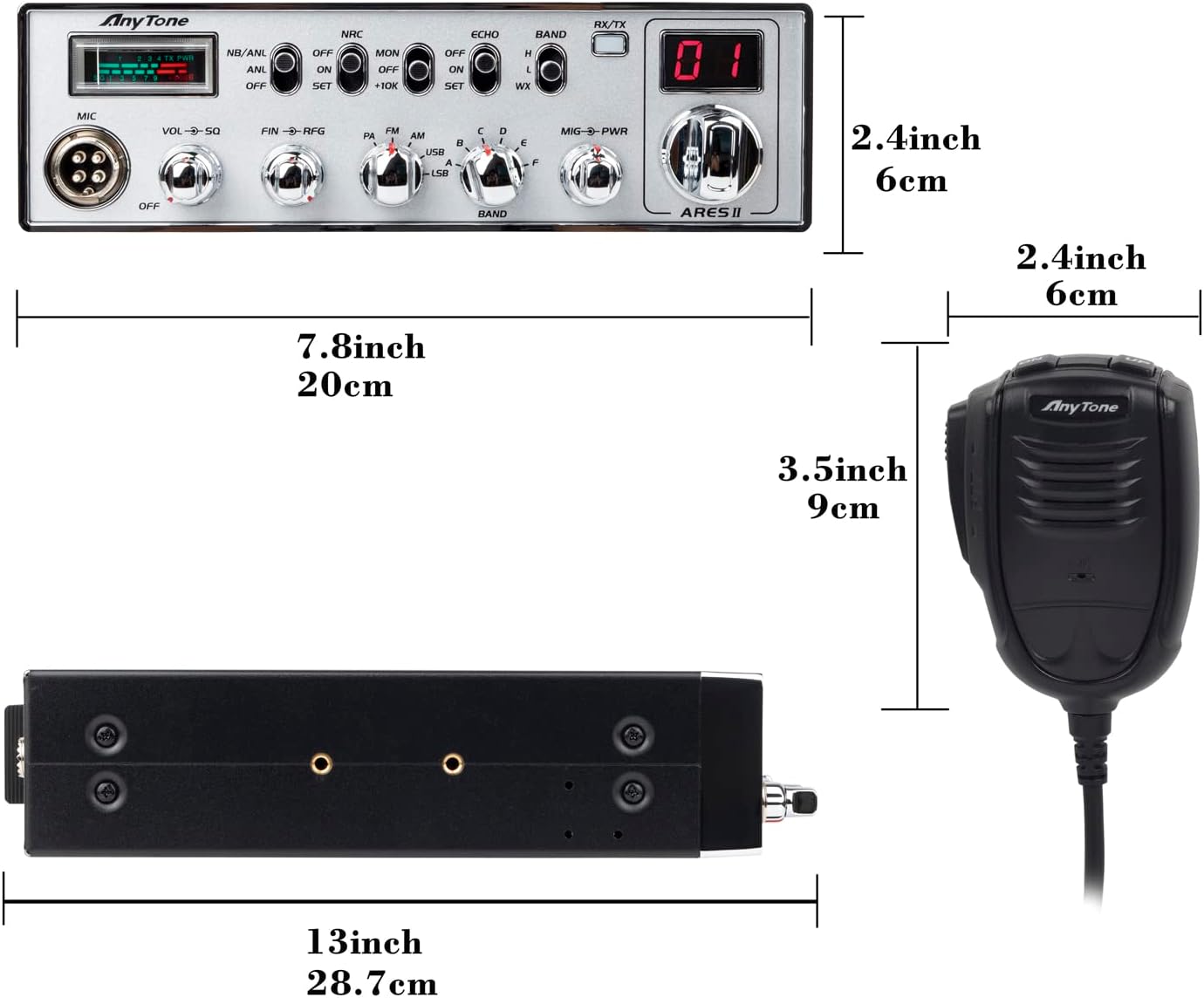AnyTone ARES II 10 Meter Radio for Truck, with CTCSS/DCS, High Power Output Max FM 40W, AM 12W,SSB 35W.