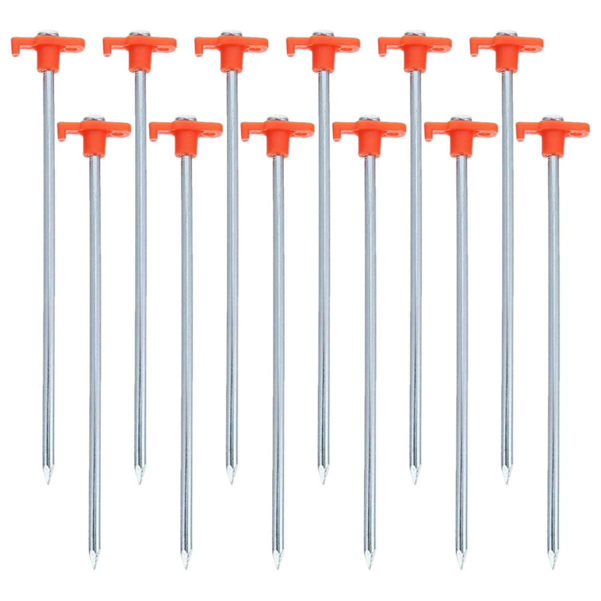 12 Piezas Piquetas para Tienda de Campaña Acero Inoxidable Reforzadas Resistentes Viento para Duros Camping Playa Excursiones Exterior