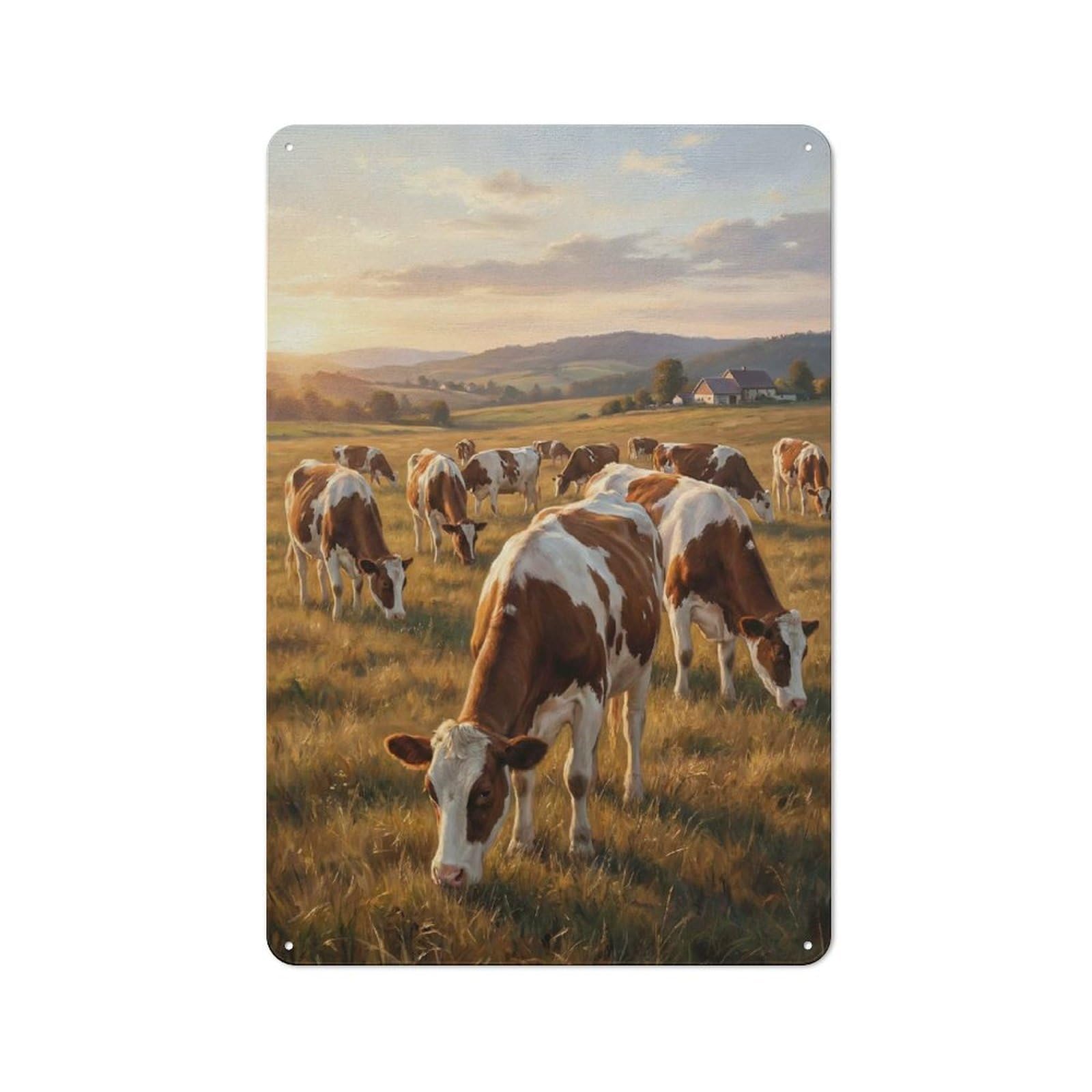 Junmoney Style-12 Shop Front Style Cows Grazing In A Sunny Field Cafe Metal Sign 30X20cm, Bistro Wall Plaque For Tea Room, Shop Wall Or Breakfast Area