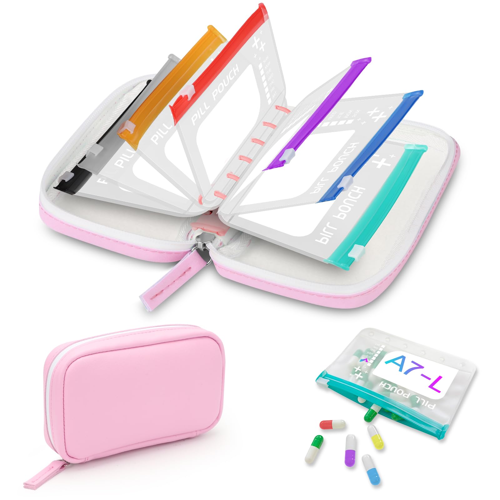A7-L Timueetech Water-Proof Pill Pouch Set, BPA Free, A7-L Pill Loose-Leaf Storage with Color-Coded Medicine Pouches, Large Reusable Travel Medicine Organizer， Zippered Pill Organizers Weekly-image-6