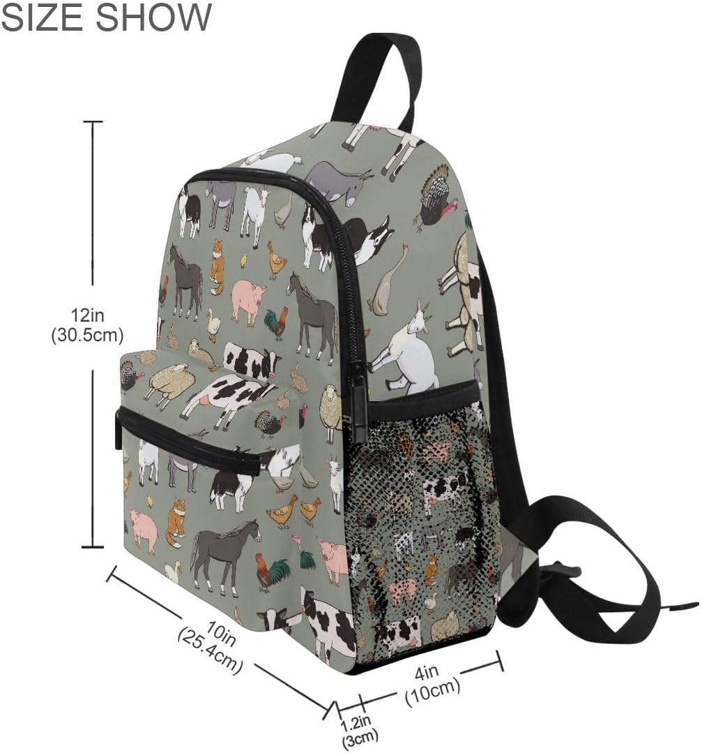 Kid's Backpack Farm Animals Cow Toddler Backpack for Daycare Travel Preschool Bookbags for Boys Girls