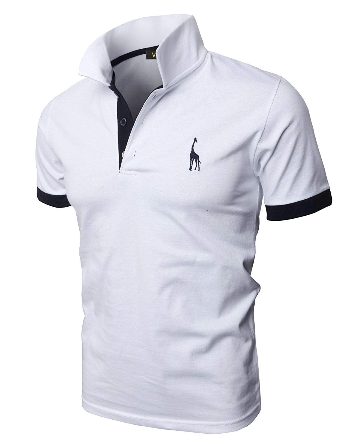 VMSUCIJ Polo Uomo Manica Corta in Cotone Giraffe Embroidery Classic Polo Neck Golf Shirt