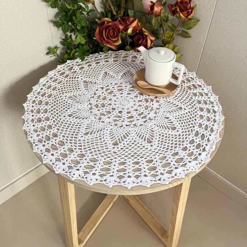 Nappes rondes au crochet, 60 cm, style vintage, en dentelle crochetée, faites à la main, en coton blanc, décoration de table, nappe en dentelle, sets de...