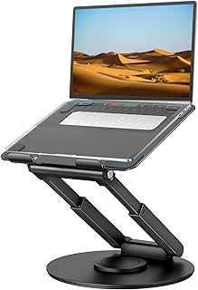 tounee Telescopic Laptop Stand for Desk, 360° Rotating Base Sit and Stand Height Adjustable Portable Riser Holder with Good Posture, Fits MacBook Pro, Fits All 10-17 Inch Laptops, Gray (black)