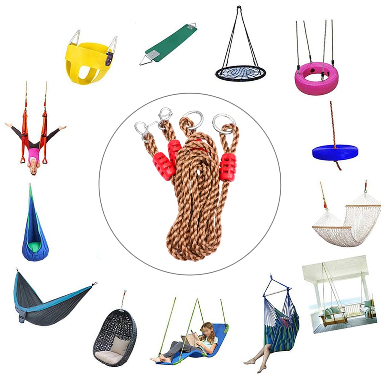 Happyyami 6piezas Correas Ajustables para Colgar Columpios De Árbol Kit Completo Resistente y Práctica Opción para Actividades Al Aire