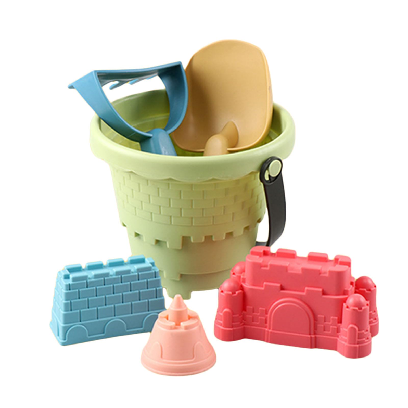 Beach Sand Toys with Handy Sand Pail Shovel Rake and Sand Sieve Practical Beach Bucket Spade Set Perfect Outdoor Toy for Seaside Trip Backyard Sand Play Family Summer Activities (Green1, One Size)
