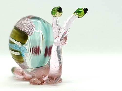 Miniatura 6 de Figuras artísticas de vidrio soplado a mano en miniatura de caracol, animales coleccionables, regalo para decorar el hogar (multicolor)
