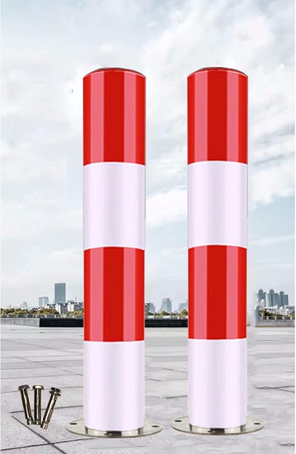 DUANHOZ Parking Bollard 2pcs Security Parking Bollard Post Steel Road for Crowd Control/Street Stanchion/Driveway Barrier for Parking Lot/Road Traffic/Construction Site(75cm/29.5