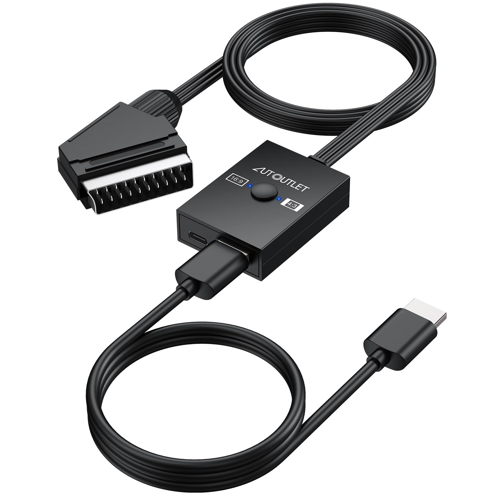 AUTOUTLET Convertisseur péritel vers HDMI, Adaptateur péritel 1080p vers HDMI, Conversion 16:9/4:3 CVBS Composite Adaptateur Audio vidéo Prend en Charge PAL/NTSC Scart vers HDMI