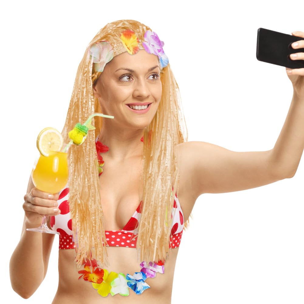 Aomig Hula Hawajska spódnica, 5 szt. Hawajska spódnica w kwiaty, kolorowe tropikalne kostiumy z wiązką, 40/60 cm Hawajskie kwiaty girlandy dla dzieci, dorosłych, kobiet letnia impreza na tropikalnej