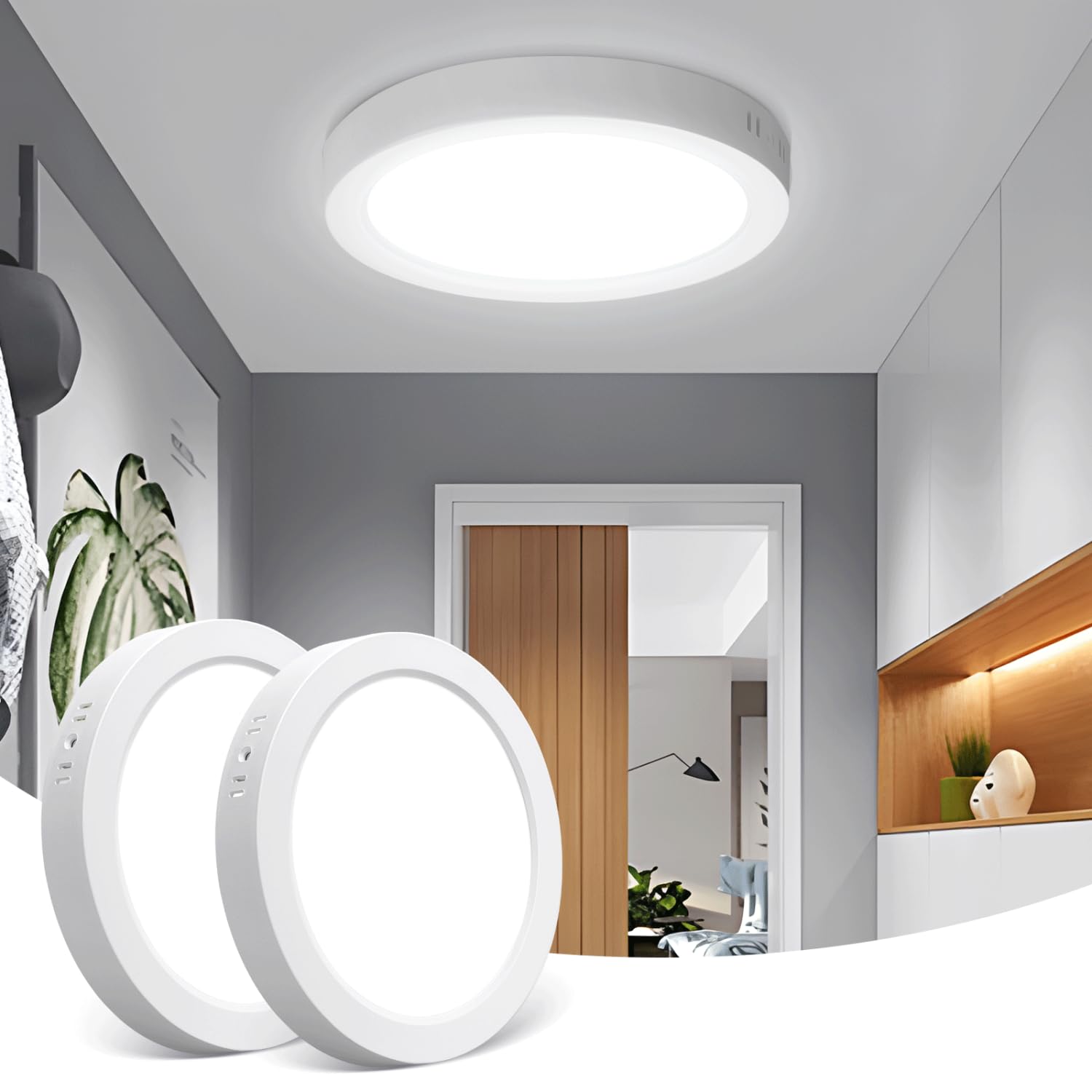 Aigostar 18W 6500K Led Ceiling Lights, 18W Ceiling Light 2 Pack, 2100Lm Round Led Ceiling Light 6500K, 175W Equivalent Lighting Ceiling, Flush Ceiling Light For Bedroom, Kitchen, Porch, Hallway Ø22cm