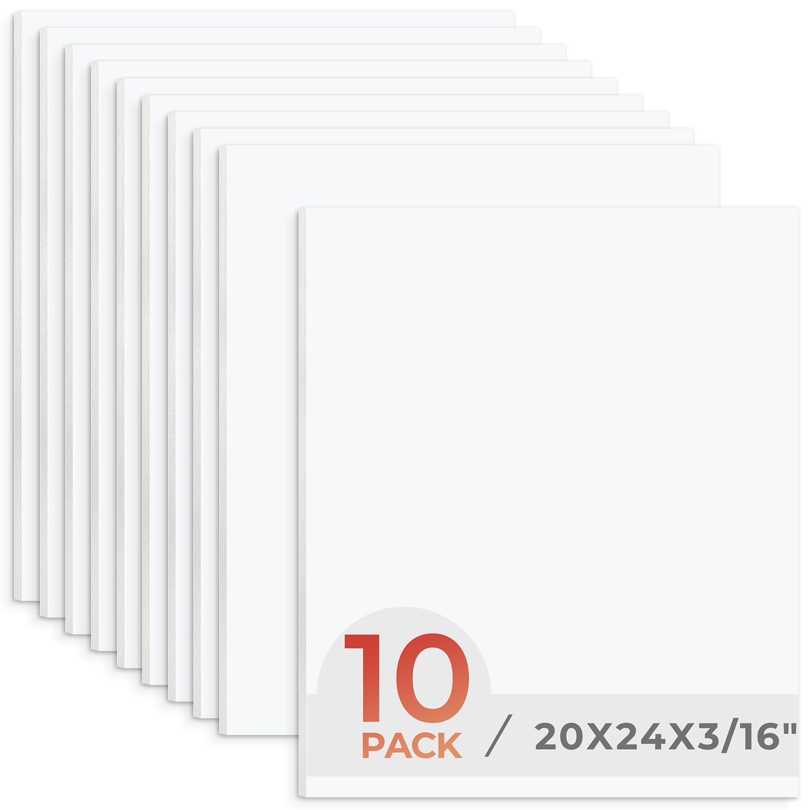Frametory, 20x24 White Foam core Boards, 3/16'' Thick Polystyrene Poster Board for Signboards, Art Display and DIY Projects - Pack of 10