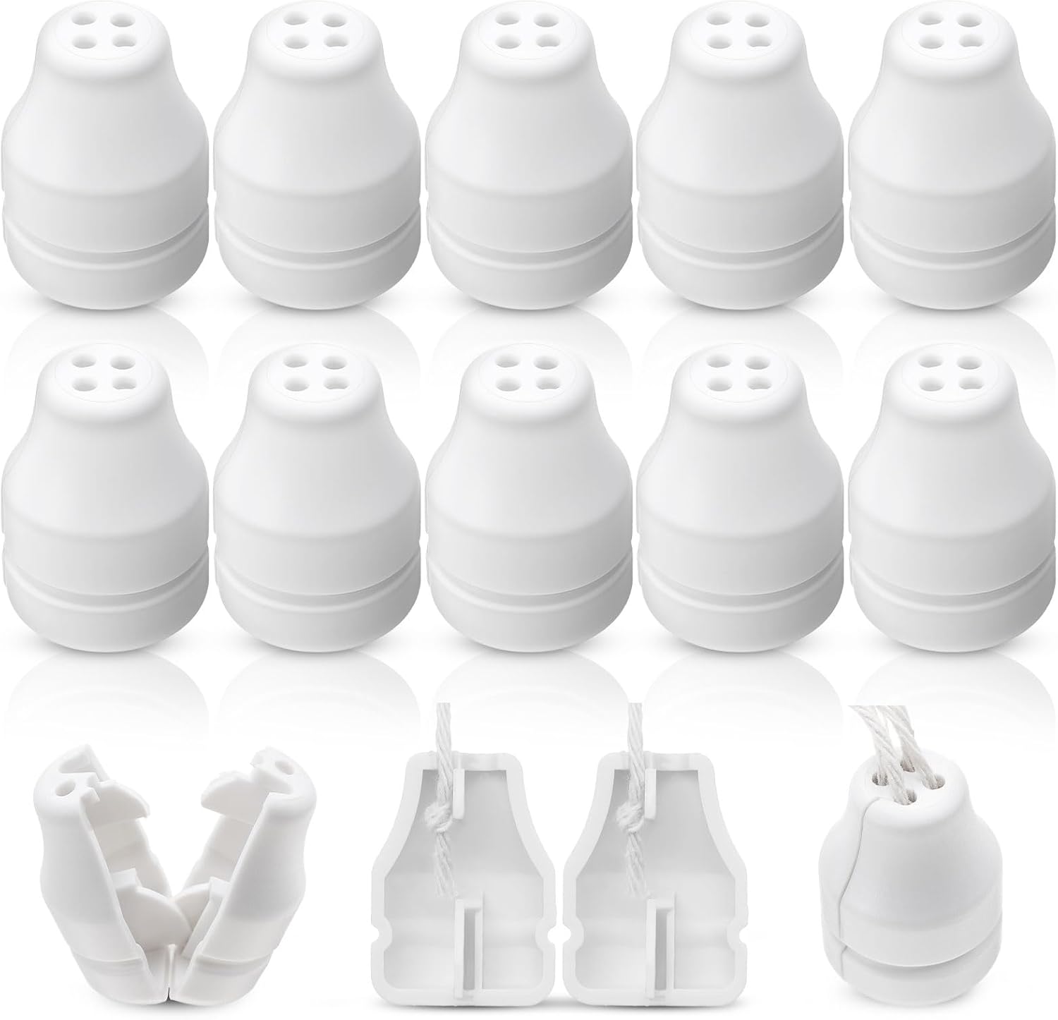 Pangda 10 Pack Blind Pull Cord Knobs - Anti-Strangulation Breakaway Design (Bell Shape, 4-Hole) Durable Plastic Tabs, Tool-Free Install Fits Blinds, Shades & Curtains, Safe for Kids and Small Pets