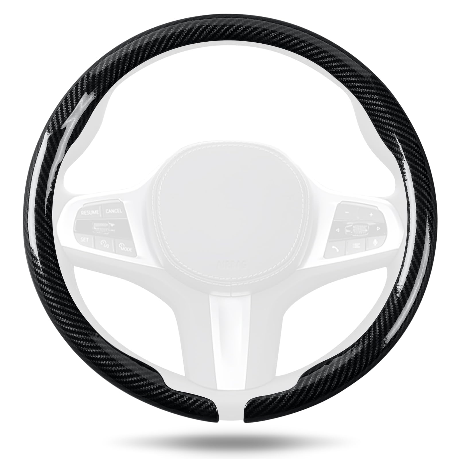 Funda para volante Aimato de fibra de carbono, ultrafina, cómoda y transpirable, de microfibra, universal, para la mayoría de los coches, color negro brillante.