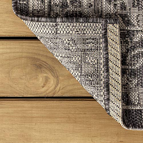 Image of JONATHAN Y Vine & Border Indoor Outdoor Round Area Rug 5 Ft Black /Gray, Palazzo Textured Weave for Backyard, Patio, Porch, Easy-Cleaning, High Traffic, Pet-Friendly, Non-Shedding (SMB103C-5R)