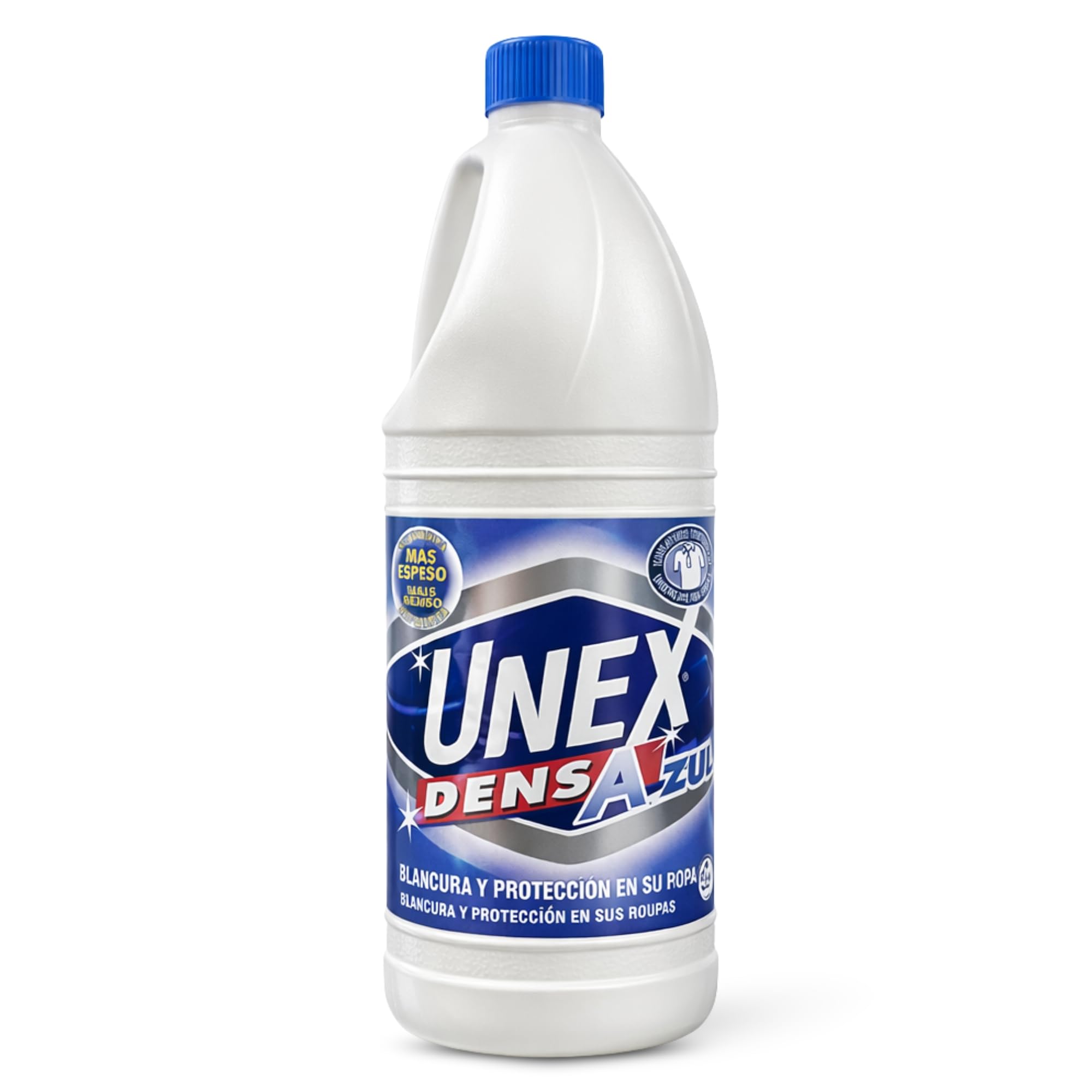 Lejía Densa Azul, ideal para blanquear y desodorizar ropa y superficies del hogar como suelos, azulejos, baños y cocinas, evitando salpicaduras y desinfectando a fondo, Contiene 1 botella de 2 Litros