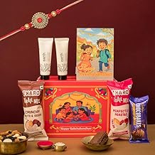 Gifticon Rakhi for Brother Rakhi Gift for Brother - 6 in 1 Premium Rakhi Gift Box - 2 Healthy Trail Mix, 1 Chocobakes, Kimirica Earth Body Lotion and Shower Gel, 1 Greeting Card, Roli Chawal