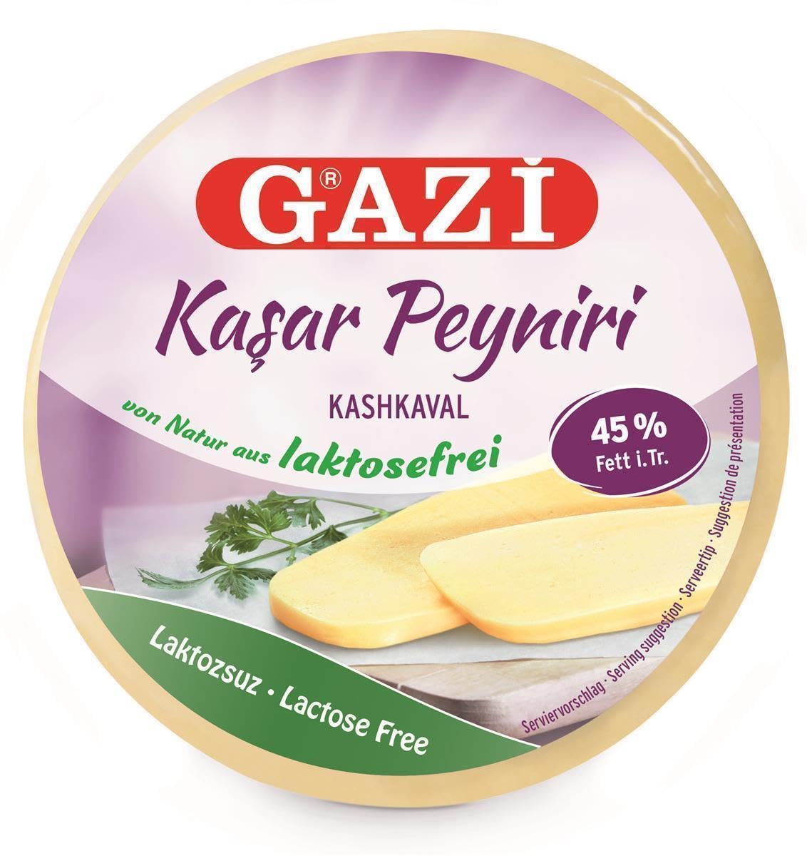 Gazi Kashkaval laktosefrei - 12x 400g - halbfester Schnitt-Käse von Gazi, Pasta Filata Käse, Käse aus Kuhmilch frei von Laktose, 45% Fett i.Tr. als Pizzabelag, zum Überbacken von Aufläufen