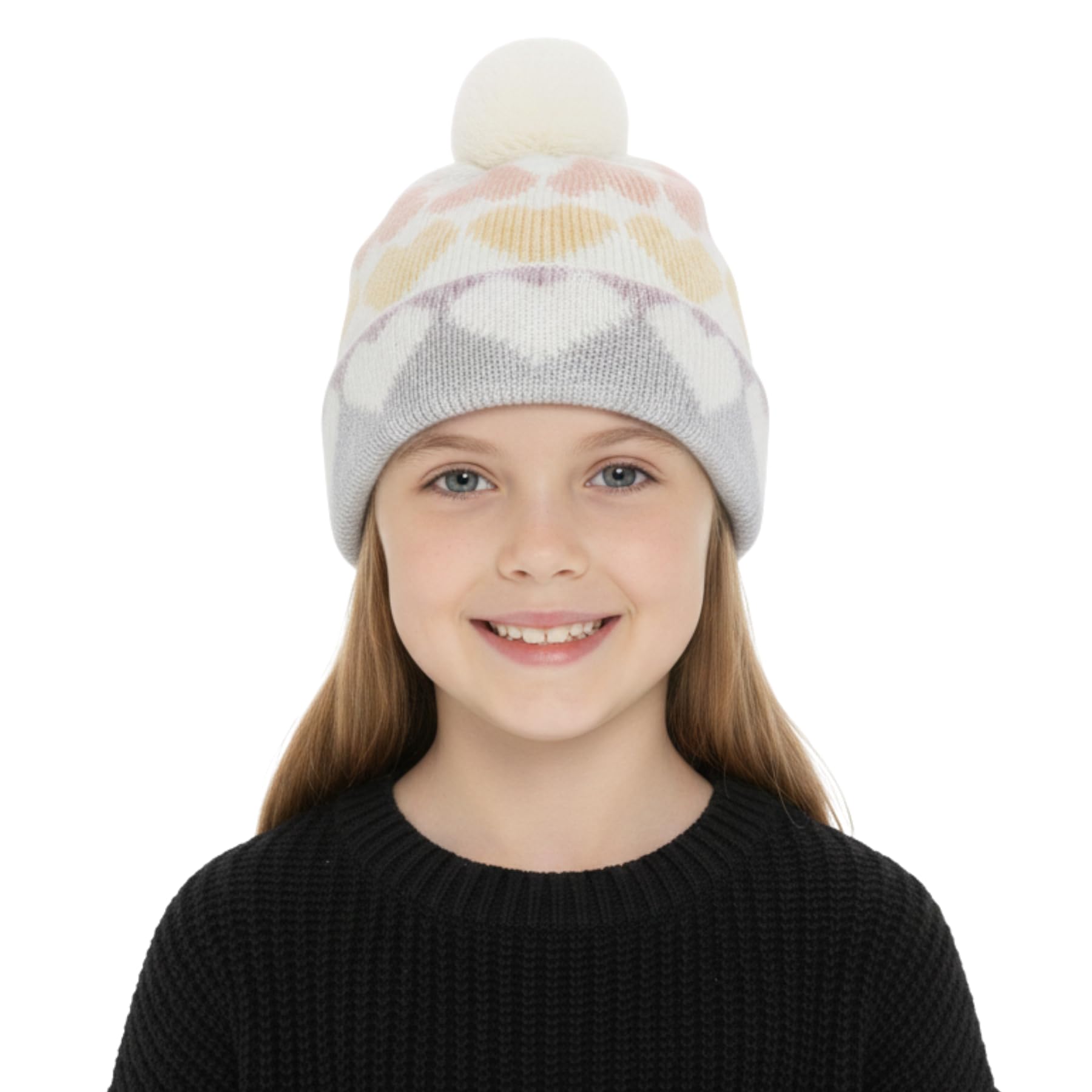 A2Z 4 Kids Girls Hats Ombre Hearts Knitted Pom Pom Beanie Soft Fleece Warm Cosy - Hat KH1021 Hearts 3-6