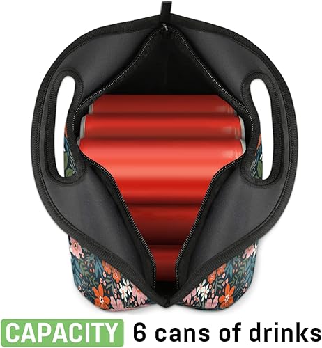 Miniatura 5 de QsirBC Bolsa de almuerzo de neopreno con diseño de flores dulces, portátil, reutilizable, aislada, para mujeres, hombres, adultos, trabajo, picnic,