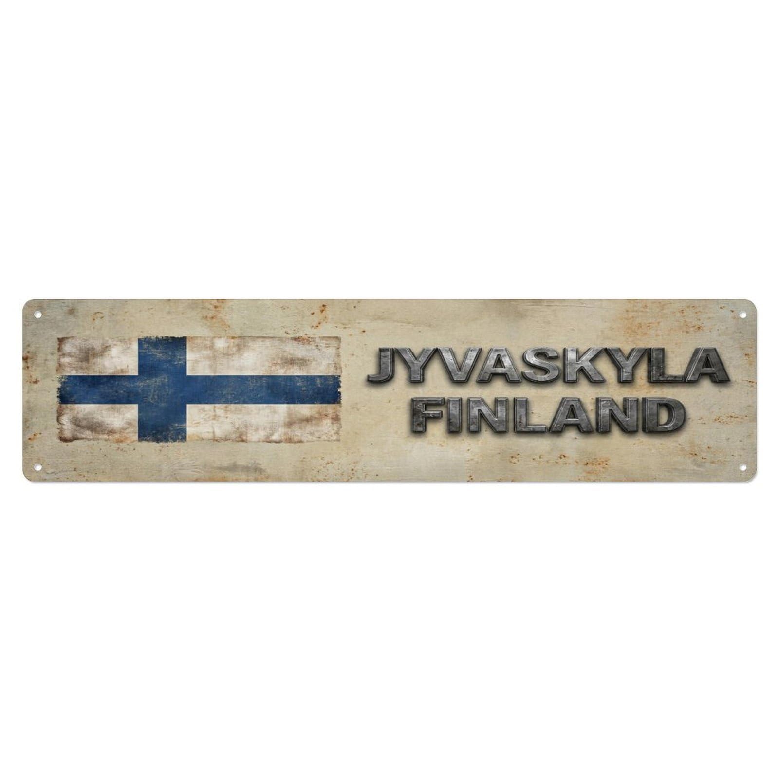 Metal Tin Sign Vintage Jyvaskyla Finland Flag Decor Rustic Travel