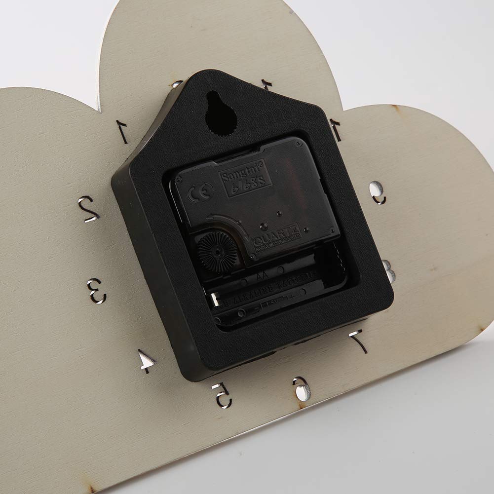 Livecitys Elegante Orologio da Parete con Nuvola in Legno Nordico A Forma di Goccia di Pioggia Orologio da Parete per La Cameretta dei Bambini Decorazione Rosa