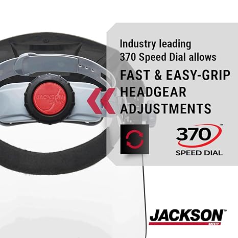 Jackson Safety F4XP Premium Face Shield with Wraparound Window and 370 Speed Dial Headgear, Lightweight, ANSI Z87.1 + High Impact - for Work, Grinding, Cutting