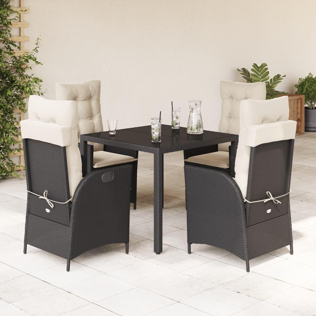 KCCKOM Garden Furniture Set 5 Piece Patio Dining Set with Cushions Black Poly Rattan