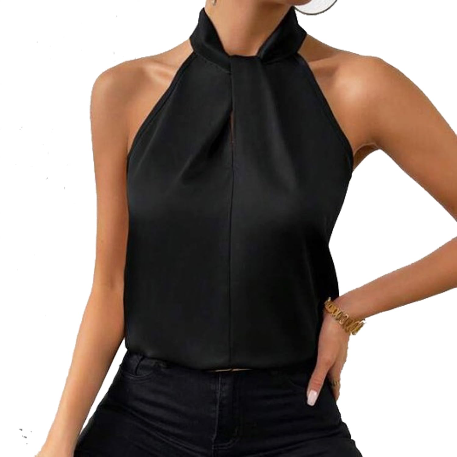 CADTARBAB Mujer Camisetas Sin Mangas Blusa con Cuello Halter Hombros Descubiertos Sexy Cami Tank Tops
