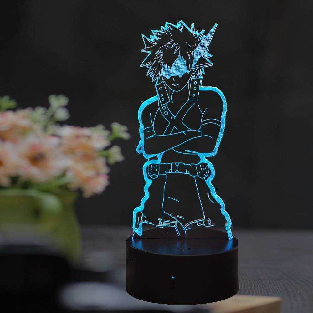 3D Optical Illusion Lamp Anime My Hero Academia Katsuki Bakugo Figure for Kid Room Decor Nightlight 7 Colors Change Dimmable USB Powered Birthday Christmas Toy for Child Baby Kids (Katsuki Bakugo)