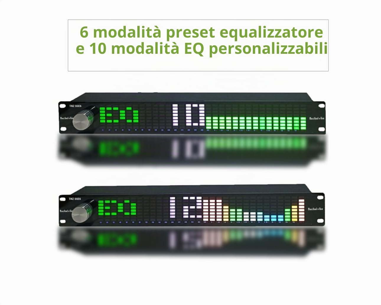 Decibelvibe TNZ SGE6 - Equalizzatore Grafico Audio con Ingresso/Uscita RCA/Jack 3.5, Ingresso Wireless Tramite Microfono integrato, Ingresso USB e Bluetooth, preamplificatore Audio per Sistemi