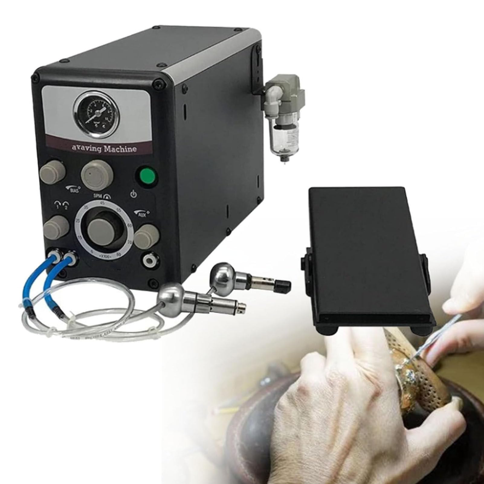Máquina de Grabado neumática para joyería, Velocidad Ajustable 400-8000rpm Grabador neumático de Doble Cabezal Micro Grabador para Metal Oro Plata, Grabador neumático para joyería Artesanía