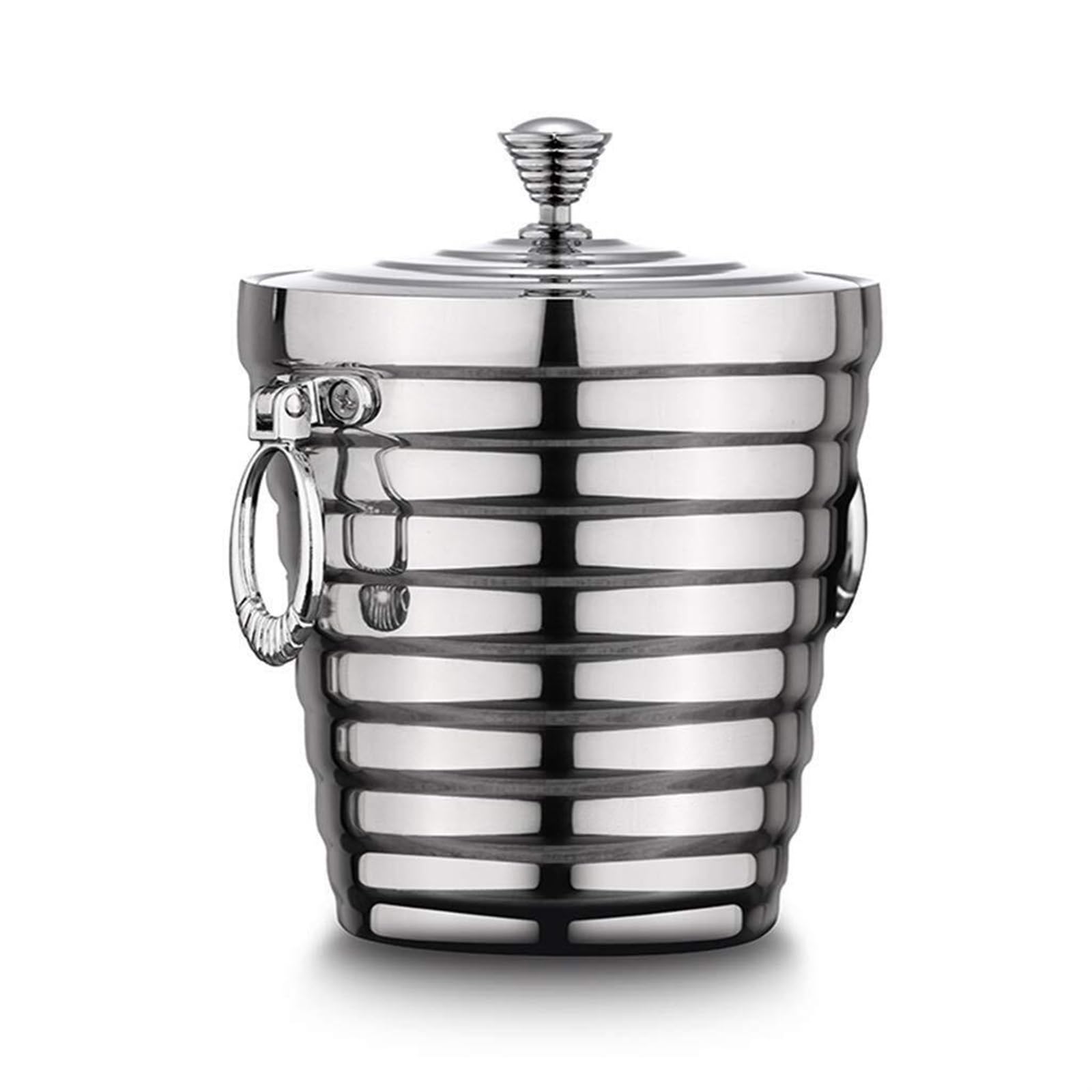 Bandeja de cubitos de hielo de 2 l, enfriador de bebidas de acero inoxidable con asa, cubo de hielo portátil de doble pared con tapa, contenedor de hielo triturado para fiestas y eventos