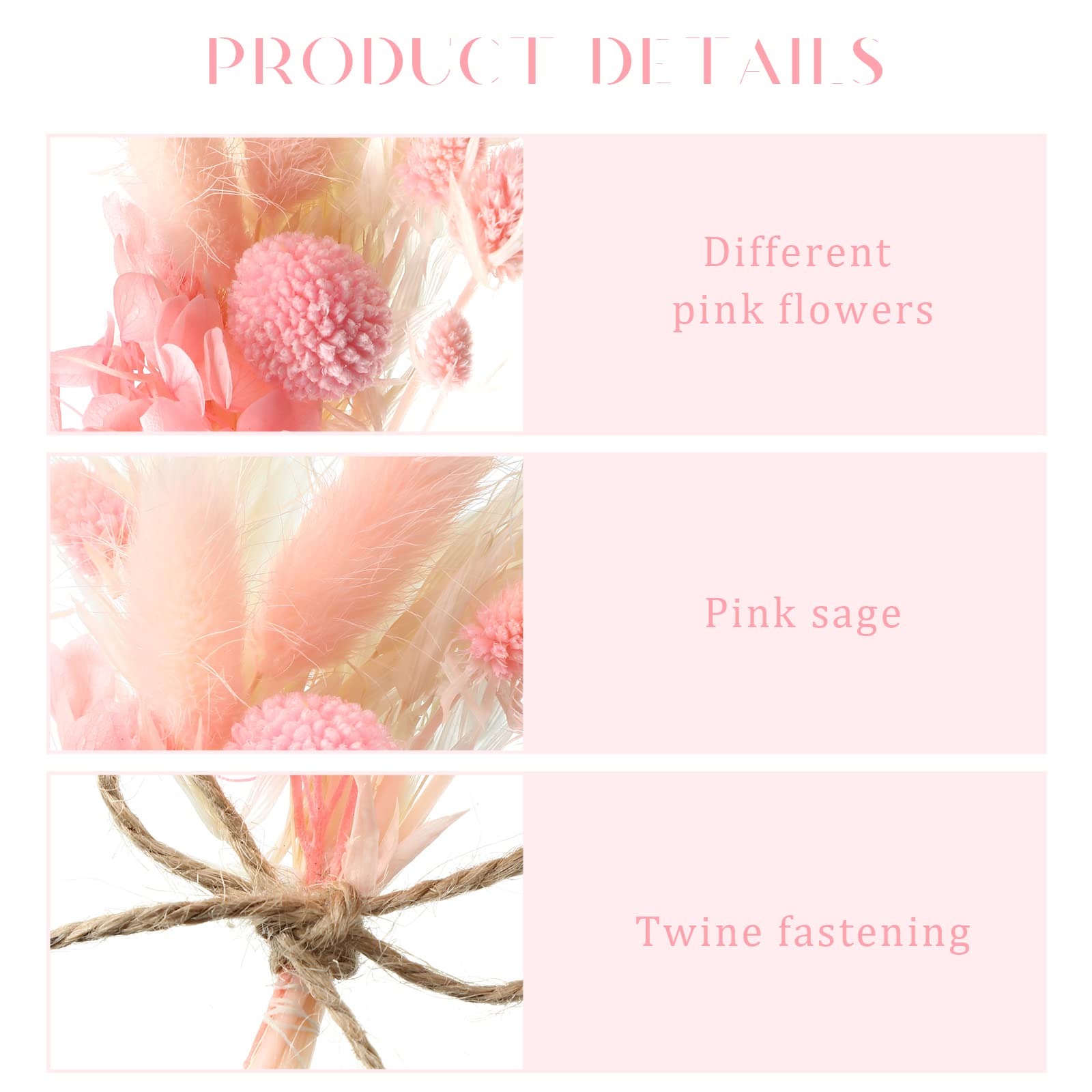 Amazon｜Fabbay ミニドライフラワーブーケ 6.3インチ ピンクセージ