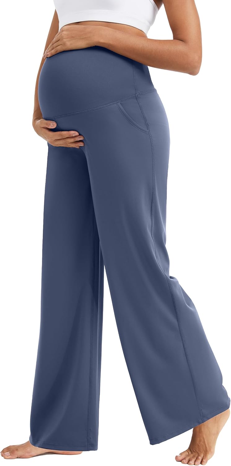 MathCat Womens Maternity Pants Over The Belly Wide Leg Yoga Work Dress Pants Pregnancy Pants Lounge Trousers Stretchy Soft - Image 2