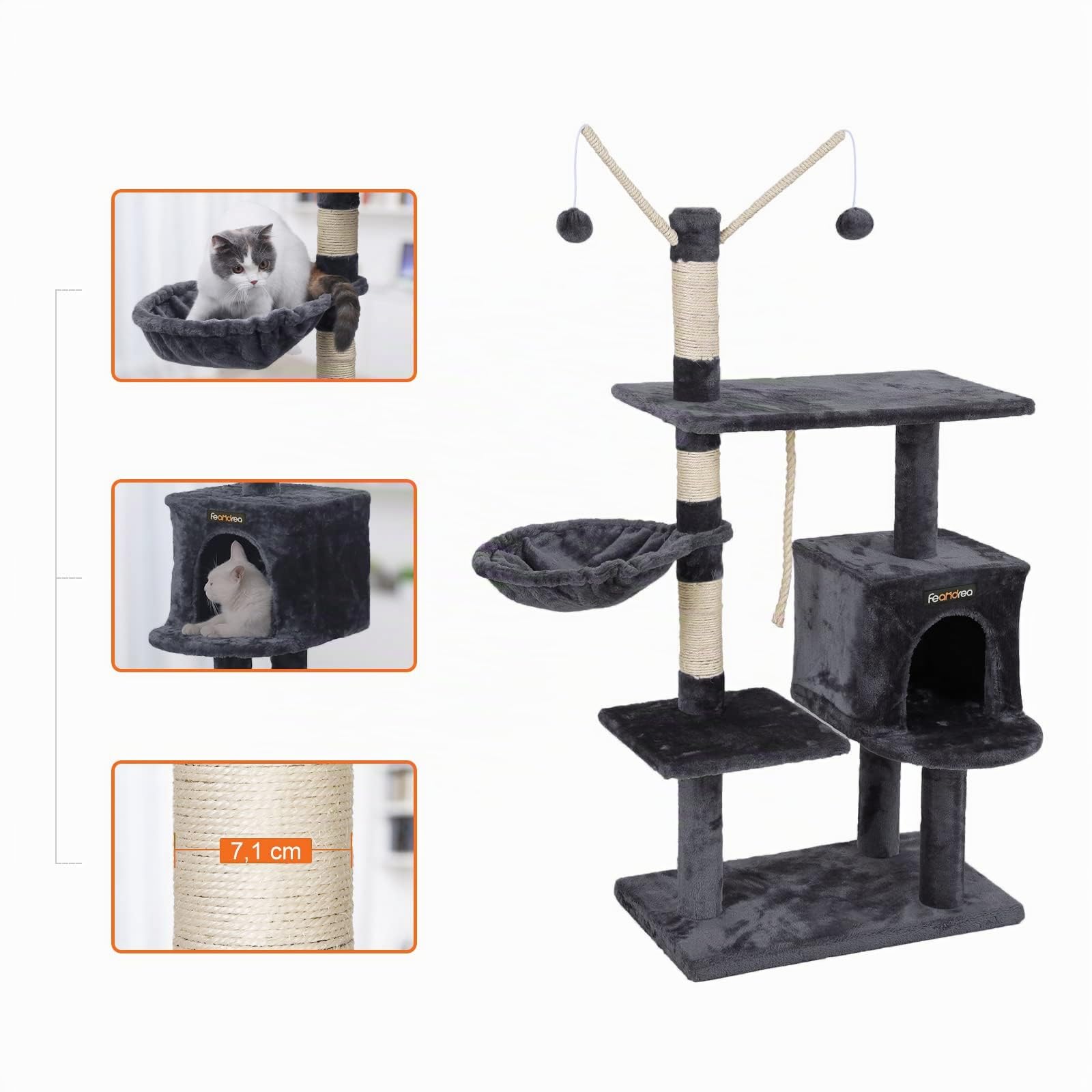 FEANDREA 134 cm Tiragraffi Gatto Albero Tira Graffi Gioco Giacattolo Gatti Altezza in Sisal Naturale PCT35G