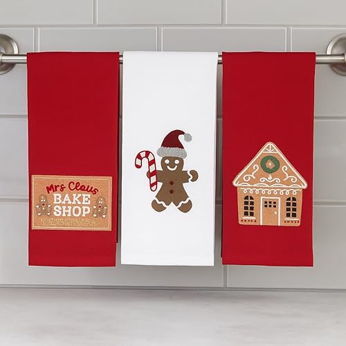 Vista 110 de Serafina Home Toallas de cocina navideñas navideñas: dos muñecos de nieve Be Jolly espiga y un muñeco de nieve bailarín, 3 piezas, tejido plano 100%