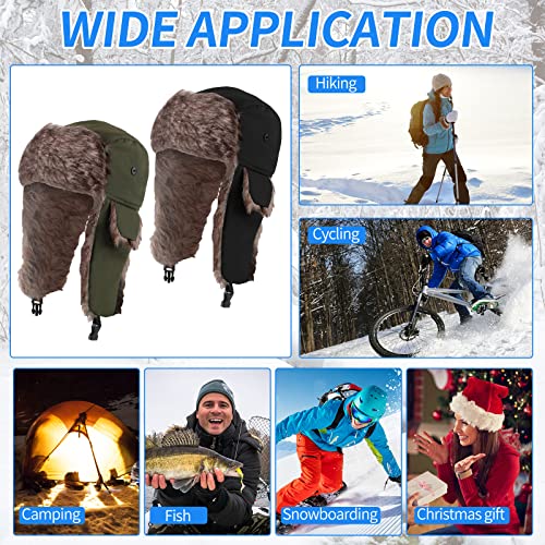 2 Pieces Unisex Winter Trapper Hat Earflap Hat For Men Faux Fur Ear Flaps Hat Ushanka Hat Outdoor Skiing Hunting Warm Hat With Windproof Ear Flap Chin Strap (Solid) #TOP4