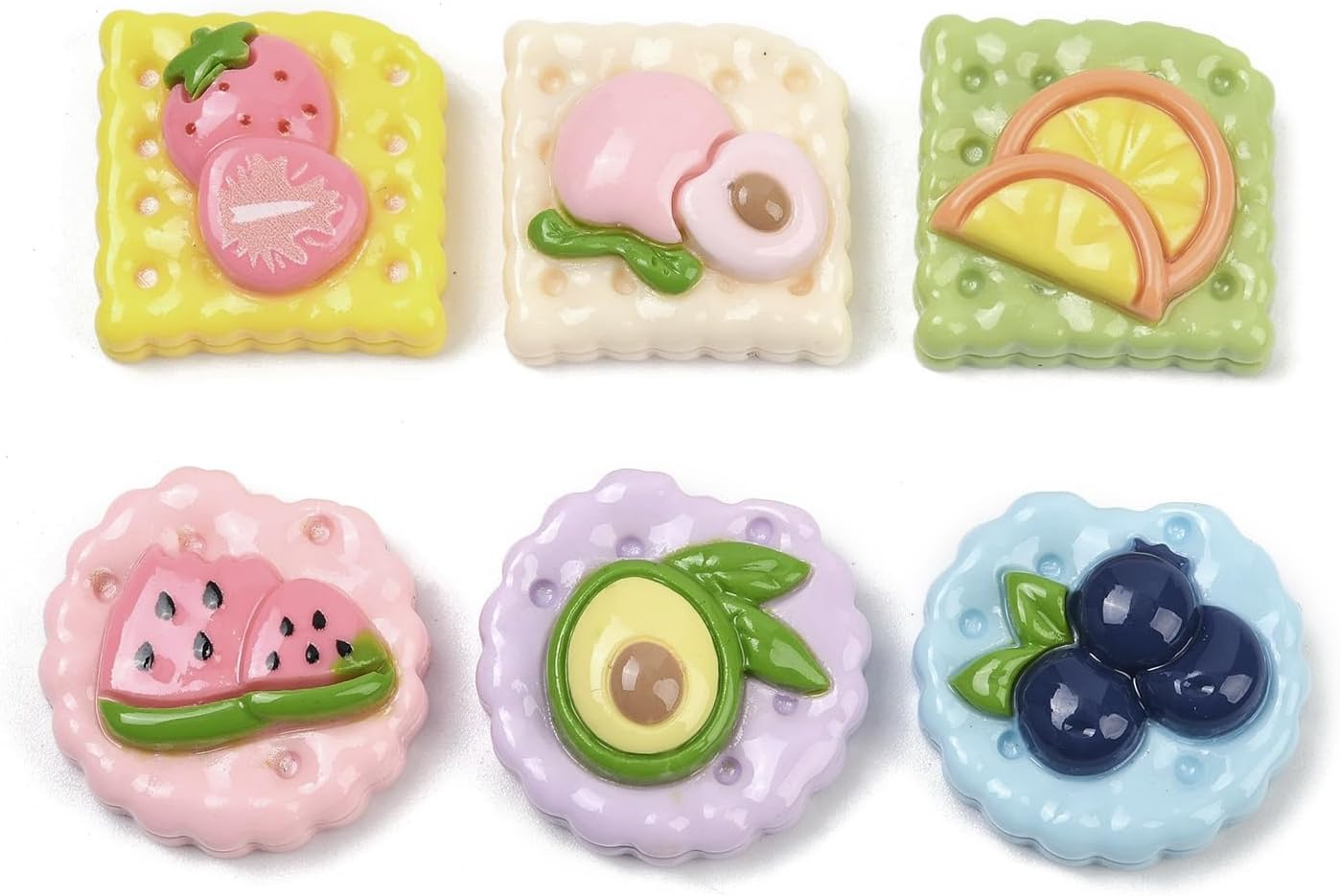 100 pcs Mixed Styles Fruit Biscuits Theme Resin Cabochons Cookie Dessert Imitation Food Cartoon No Hole Beads for DIY Jewelry Embellishment Craft Phone Shoe Bag