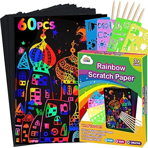 ZMLM Scratch Paper Art Set: 60Pcs Magic Drawing Art Craft Kid Easter Basket Stuffers Scratch Paper Supply Toddler Preschool Learning Toy for Age 3 4 5 6 7 8 Girl Boy Valentine's Day Birthday Gift Cover