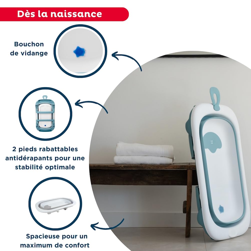 THERMOBABY - Baignoire pliable Bébé BALNEA : Ultra compacte - Design et tendance - Rangement Pratique - Encombrement minimal - Facile d'utilisation