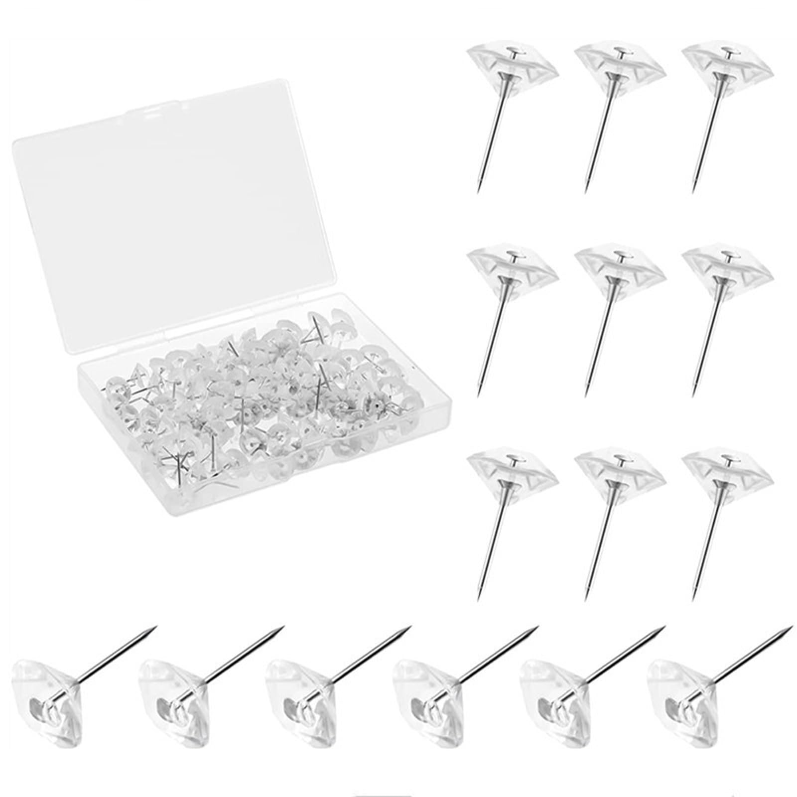 Push pins, 100 Pcs Diamond Crystal Pushpins, Suitable for Wooden Board, Wall, Map Pins, Fabric Marker, Steel Tips for Handicrafts and Office Organization, and Transparent Plastics.