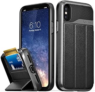 Vena iPhone X/XS Wallet Case, vCommute (Military Grade Drop Protection) Flip Leather Cover Card Slot Holder with Kickstand Designed for Apple iPhone X/XS (5.8"-inch) - Space Gray