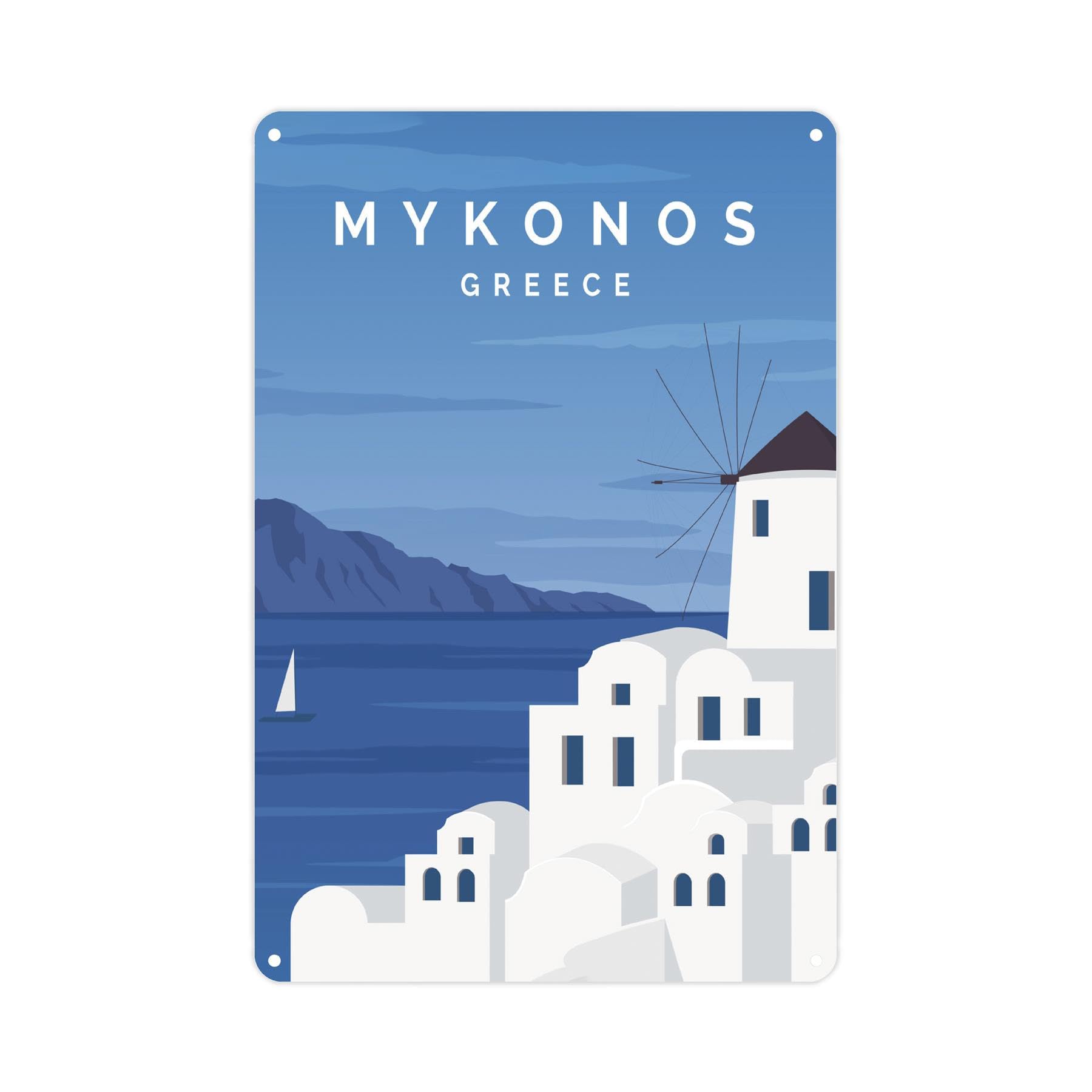 Mykonos Wall Sign - Greek Island Metal Plaque Holiday Momento - Wall Decor Greece Souvenir Gift 28cm x 20cm