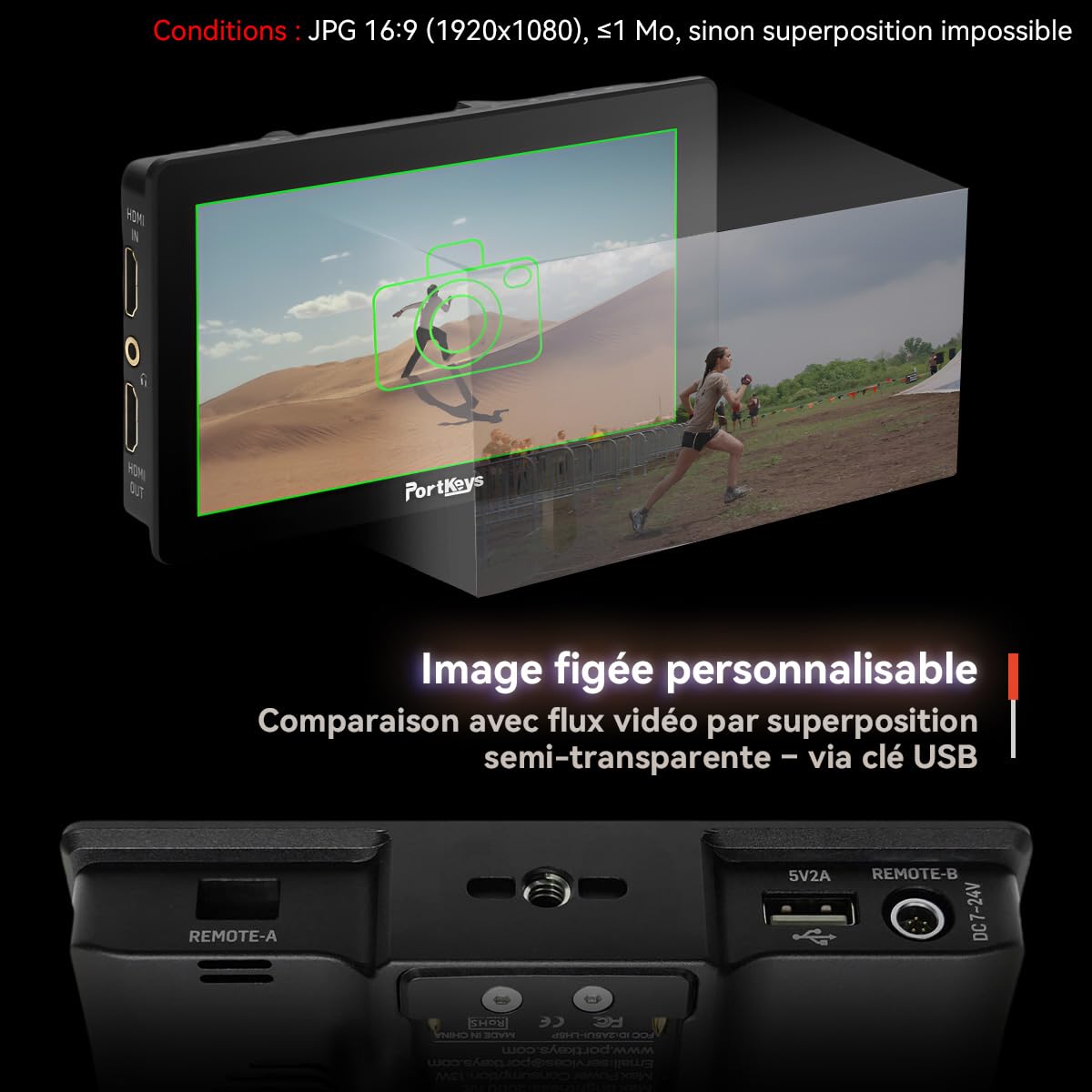 Portkeys LH5P II Moniteur Caméra 2000nit Écran 5,5" Tactile Contrôle Caméra Cadre en métal Bluetooth Compatible avec FX3, A7S III, ZV-E10, R5, R6, C70, BGH1, GH6, BMPCC 4K/6K, Z CAM E2