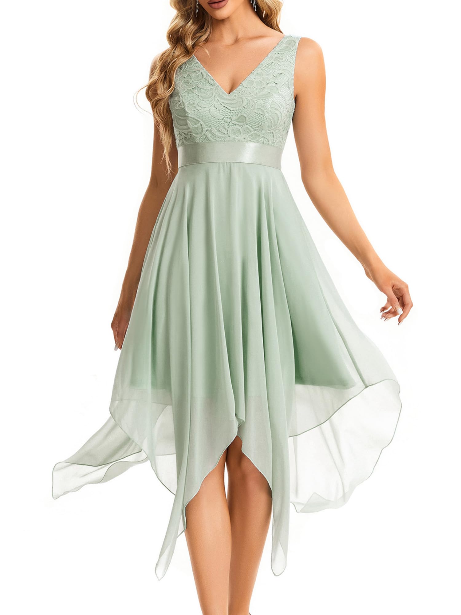 Ever-Pretty Vestidos de Cóctel Corte Imperio Escote en V A-línea con Encaje Gasa Vestido de Fiesta para Mujer 00207
