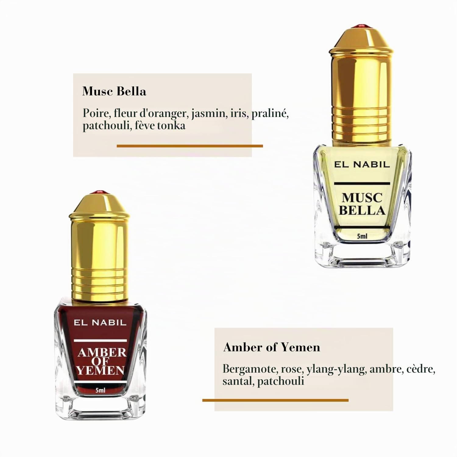 El Nabil Premium Musc Ensemble de parfums pour femmes - 10 x 5 ml Huile de parfum (TOP 10 MIX) - Parfums arabes pour dames - Ensemble de parfums orientaux