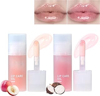 DAGEDA 2Pcs Hydrating Lip Glow Oil, Moisturizing Lip Oil Gloss Transparent Toot Lip Oil, Non-sticky Plumping Lip Oil Tinted Clear Lip Gloss, Nourishing Repairing Reducing Lip Lines Lip Product (Set A)